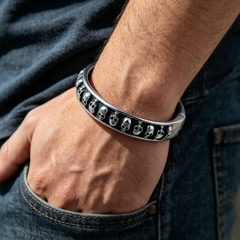 Men Accessories Bd - Pulsera Abierta Creativa de Calavera Gótica