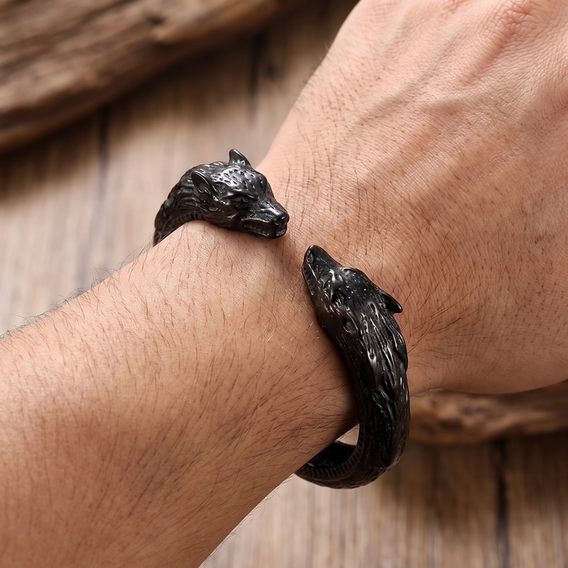 Men Accessories Bd - Pulsera con doble cabeza de lobo